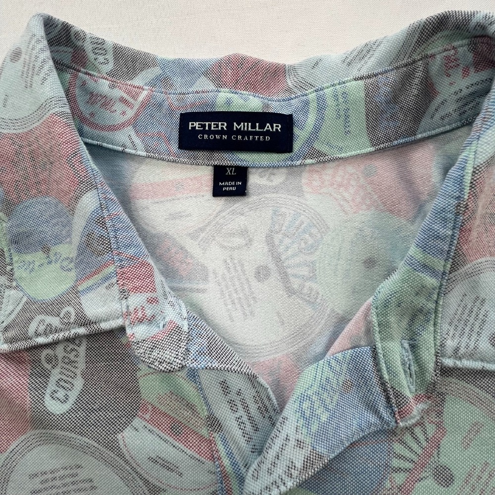 Peter Millar Crown Crafted‎ Golf Polo Shirt Blue Disk Novelty Print XL